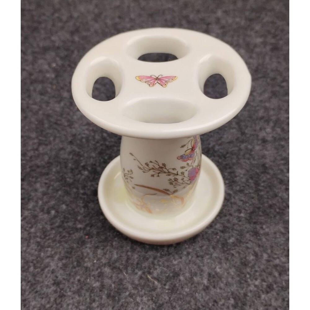 Vintage Tooth Brush Holder Purple Pink Butterfly Gold Metallic Takahashi Japan